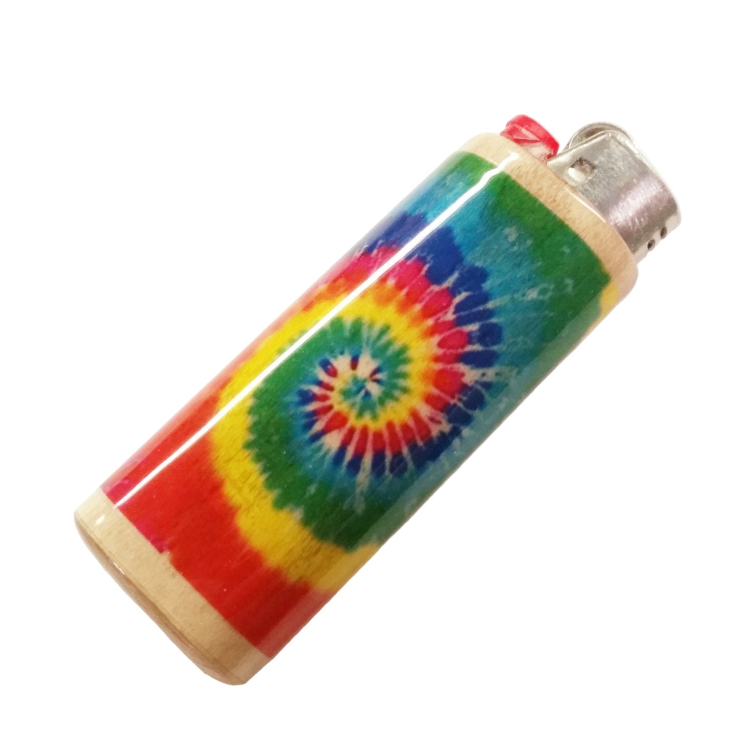 Tie-dye patterned lighter on a white background