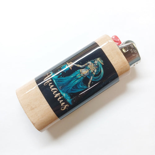 Lighter with Aquarius zodiac design on a white background