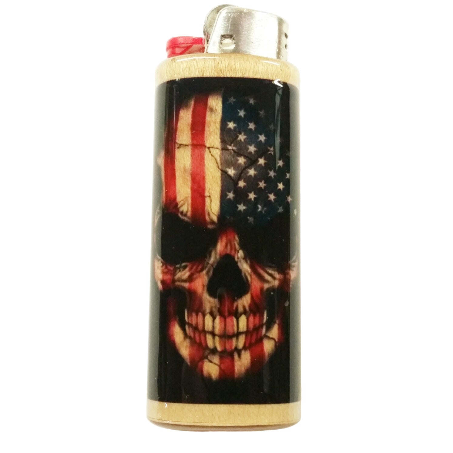 Lighter with American flag and skull design on a white background