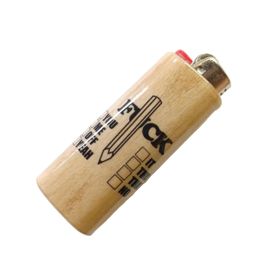 Wooden lighter with brand logo on a white background