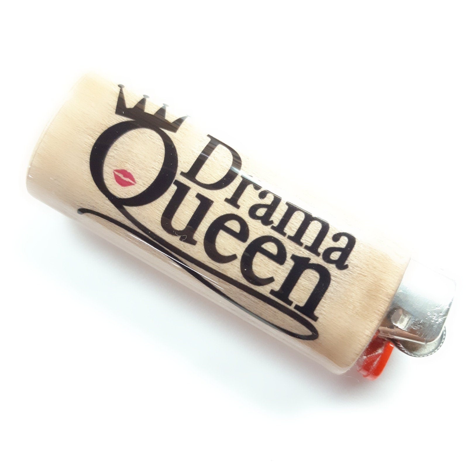 Lighter with 'Drama Queen' design on a white background