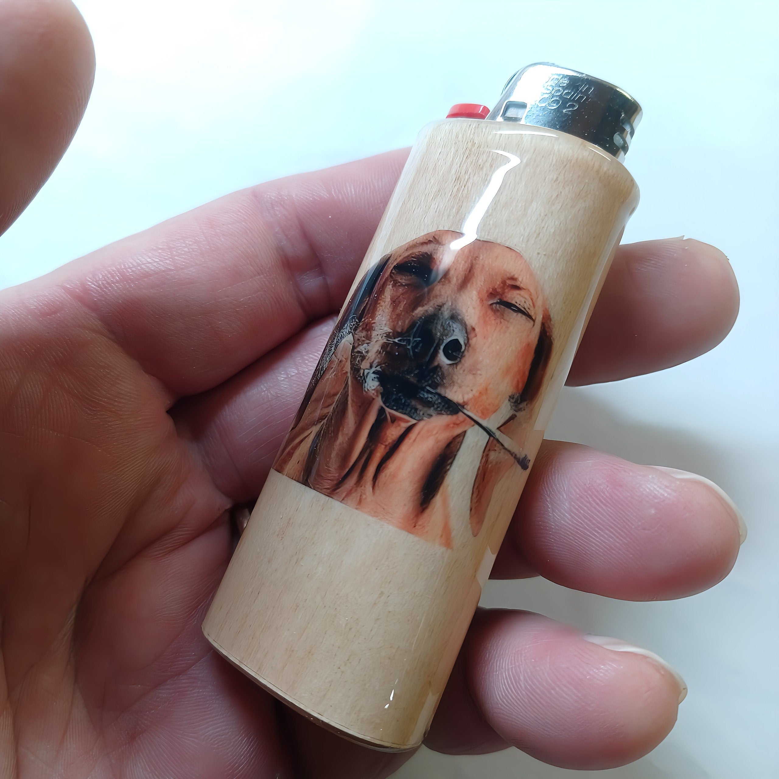 Dog Stoned Smoking Joint Fits Bic Lighters Case Holder Sleeve Cover