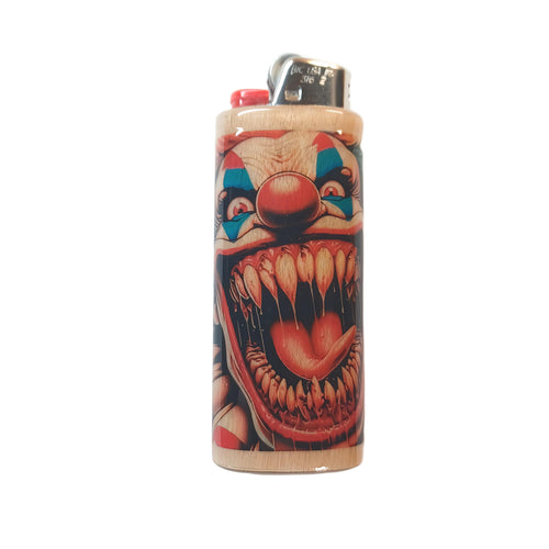 Lighter with a colorful clown design on a white background