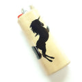 Lighter cover with a black unicorn on a beige background