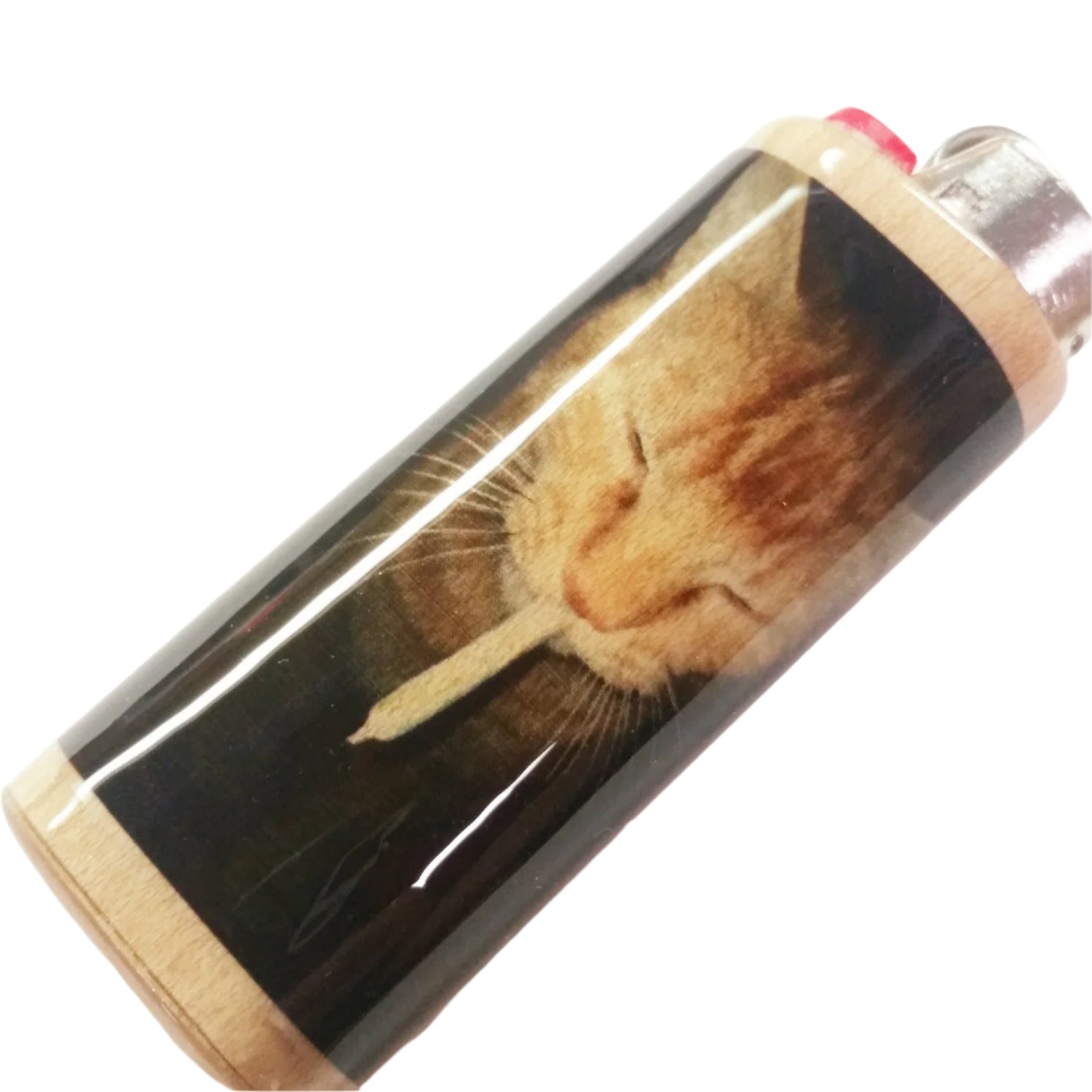 Funny Cat Smoking Joint Stoner Cat Fits Bic Lighters Case Holder Sleeve Cover