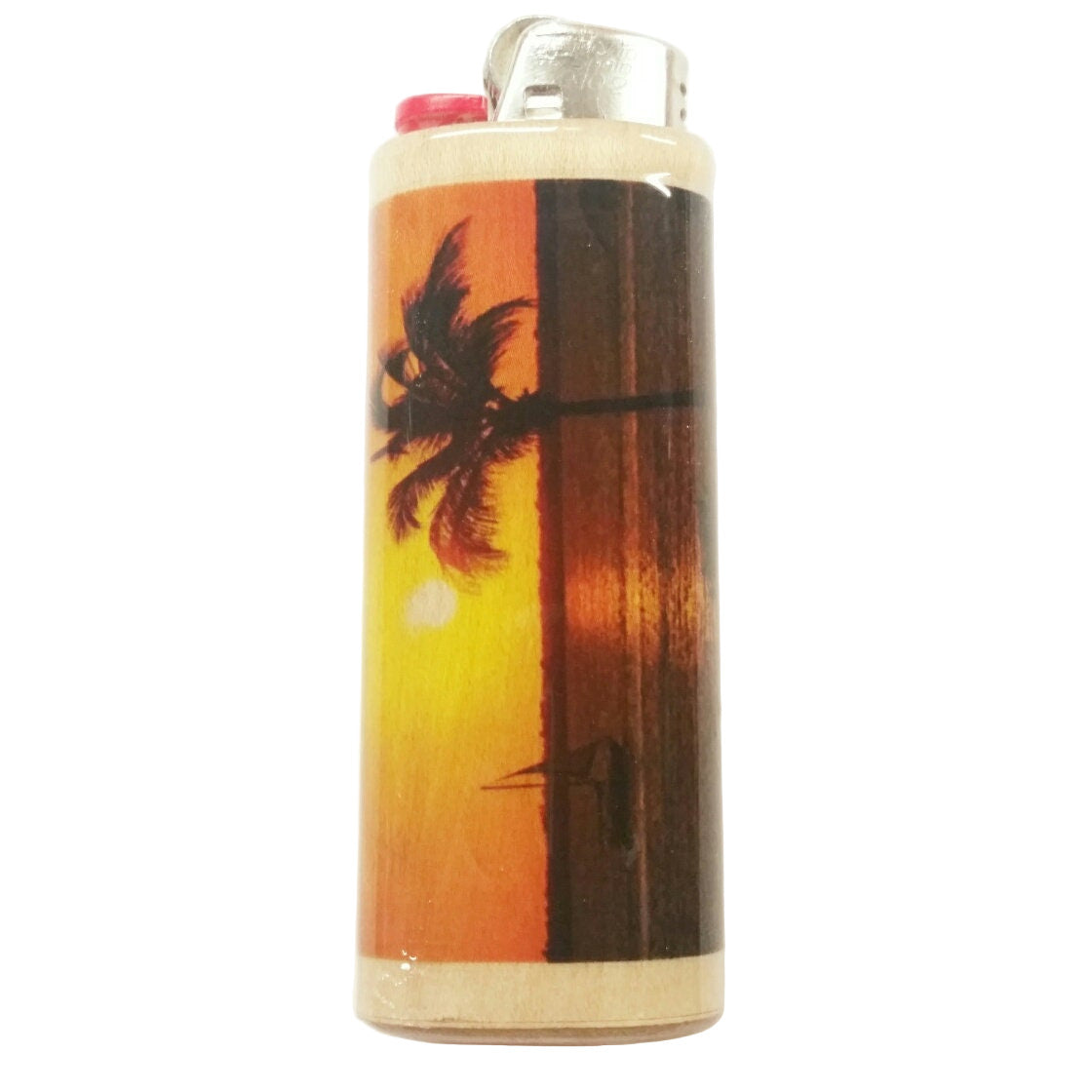 Lighter with a palm tree and sunset design on a white background