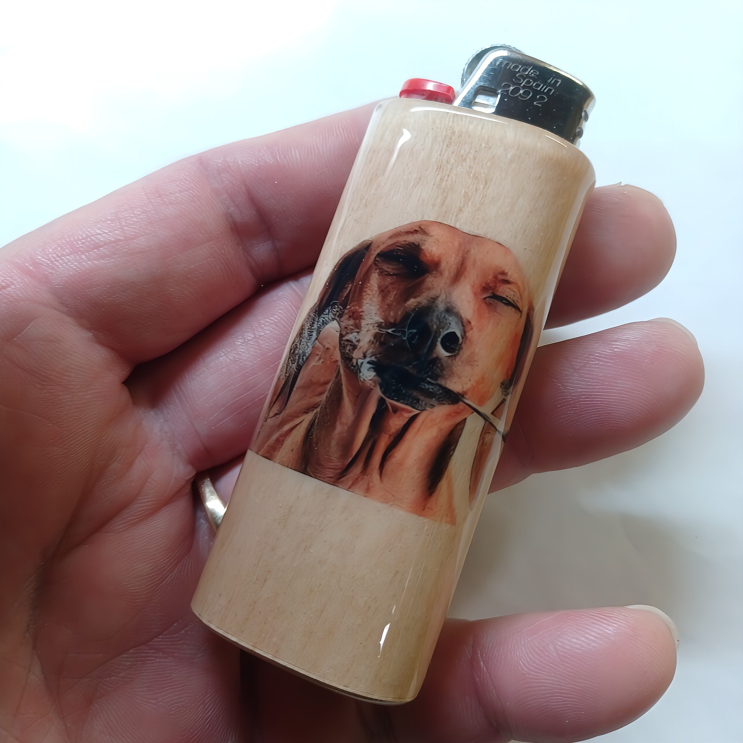 Dog Stoned Smoking Joint Fits Bic Lighters Case Holder Sleeve Cover
